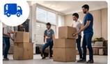 Residential movers carrying boxes